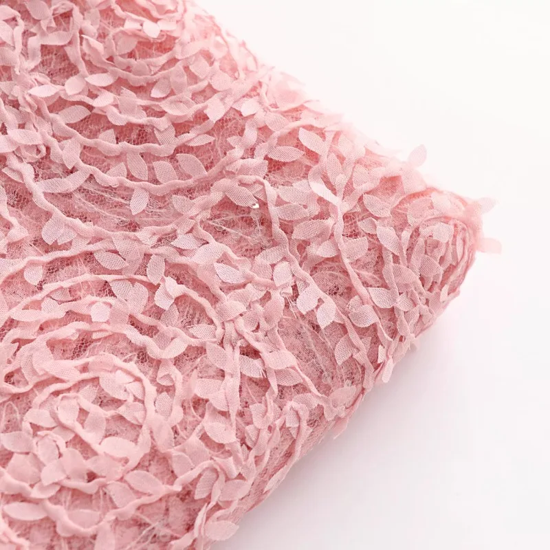 

Pink Three-dimensional Plate Flower Embroidery Sequin Decoration Women's Dress Fashion Designer Fabric By The Meter
