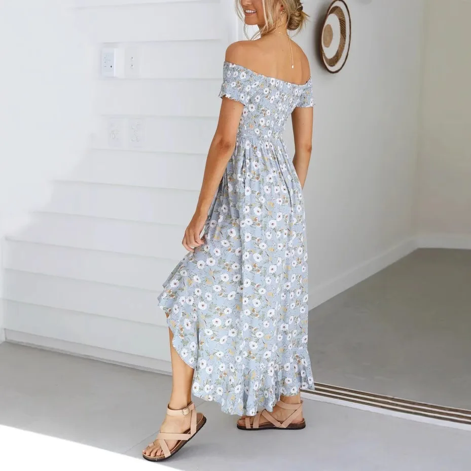 2025 primavera/verão novo produto fresco e doce floral estampado babado borda vestido de comprimento médio 1386