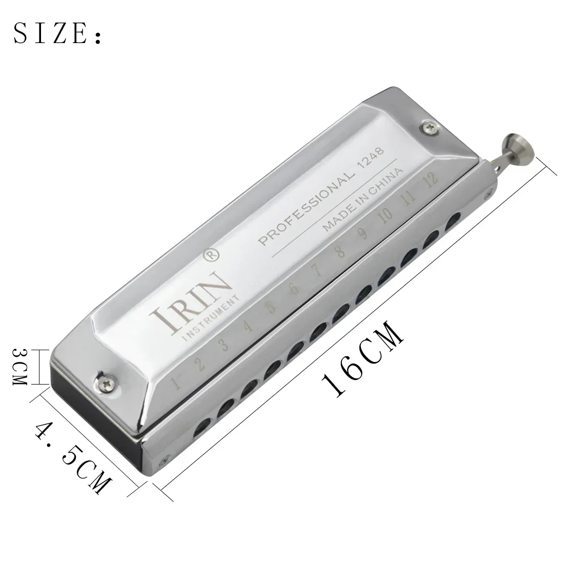 Silver 12 Hole 48 Tone Harmonica with Cleaning Cloth Storage Box Adults Student Music Instrument Harmonica