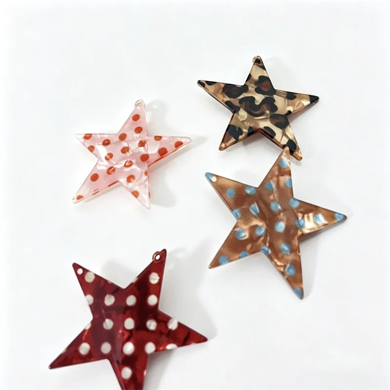 New arrived 46pcs/lot 45mm color dots pattern print cartoon stars shape acrylic Pentagram diy jewelry garment hair accessory