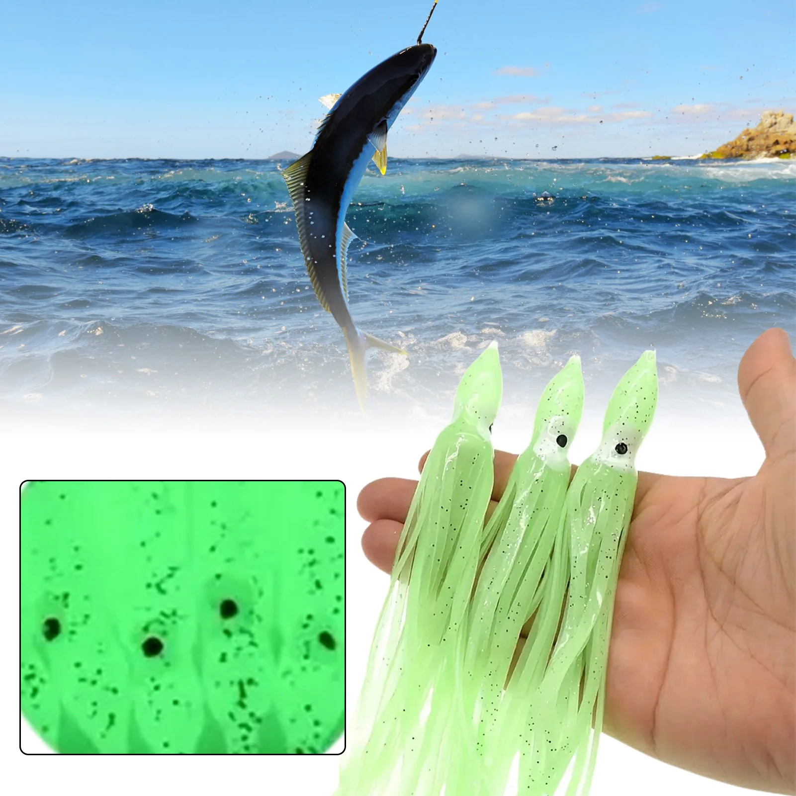 

1pc Luminous Octopus Fishing Lure 16cm Artificial Simulated Night Glowing Fake Bait With Tail Portable Soft Squid Jigging Hook