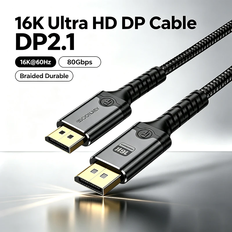 16K Displayport Cable DP to DP 2.1 Cable 16K@60Hz 80Gbps HDR Braided Video Audio Cord for Xiaomi TV Box PC Laptop Monitor Game