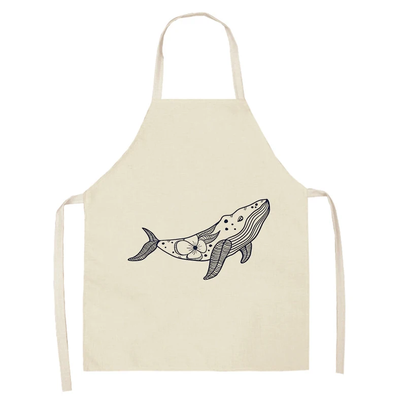 Women's kitchen apron oil painting style Restaurant chef barber Waterproof apron for menand child painting ocean shark 55×68cm