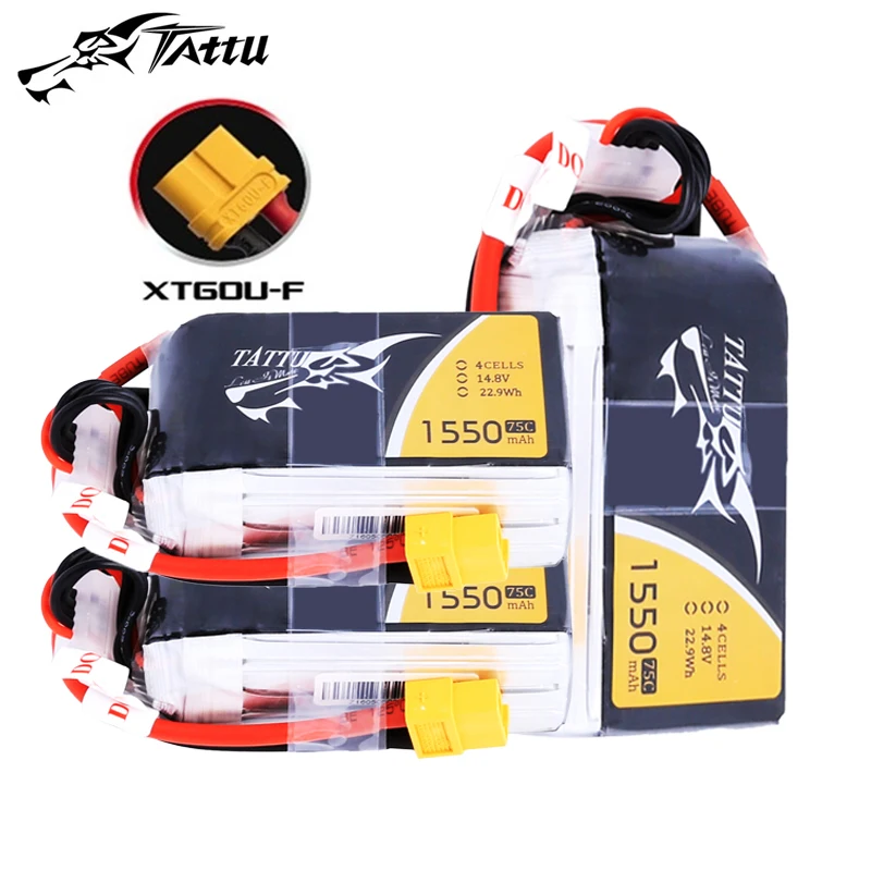 

TATTU 14.8V 1550mAh 75C LiPo Battery With XT60 Plug For RC Helicopter Quadcopter FPV Racing Drone Parts 4S Drones Battery