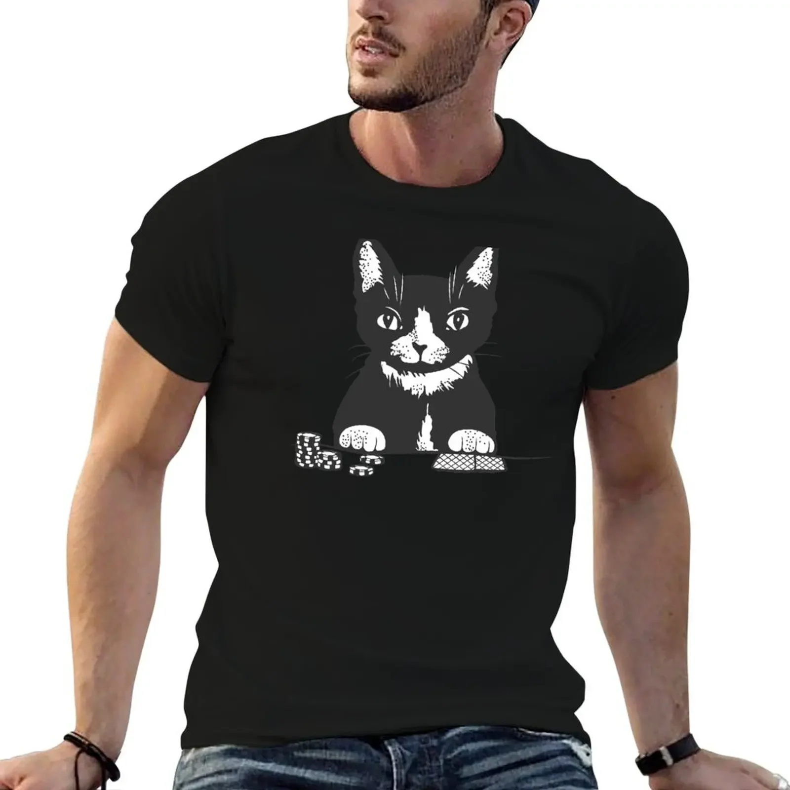 Poker Cat Face T-Shirt graphic t shirts Aesthetic clothing blue lock designer t shirt men