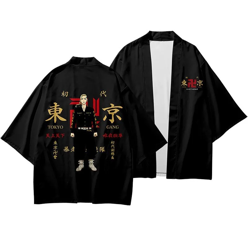 

Tokyo Avengers Anime Cosplay T-shirt Cloak of Draken Manji Gang Fashion Haori Kimono Tee Men Short-sleeve Halloween Cos Costume