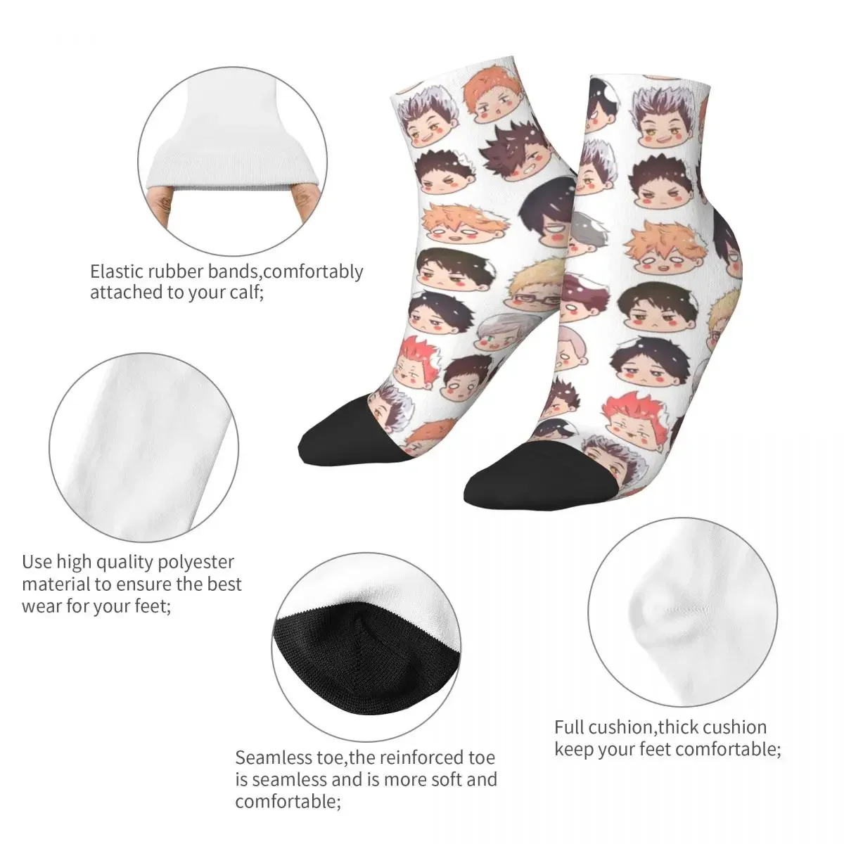 Haikyuu chibi cabeças meias harajuku meias de alta qualidade durante toda a temporada meias acessórios para presentes de natal da mulher do homem