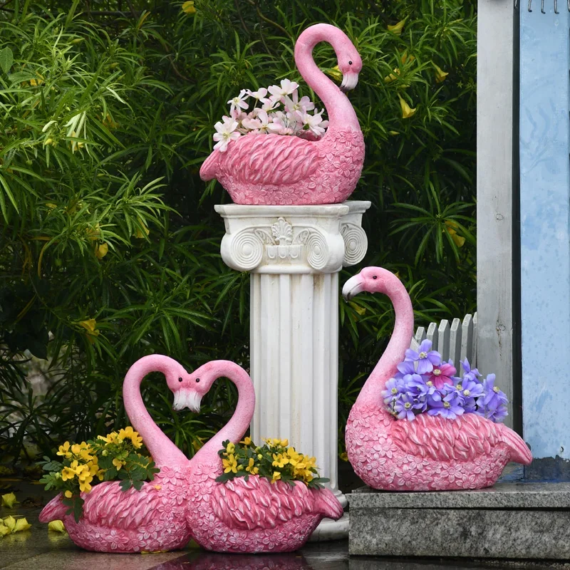 

Creative Flamingo Flower Basin Courtyard Landing Animal Ornaments Terrace Bonsai Pot Balcony Decoration Successor Container