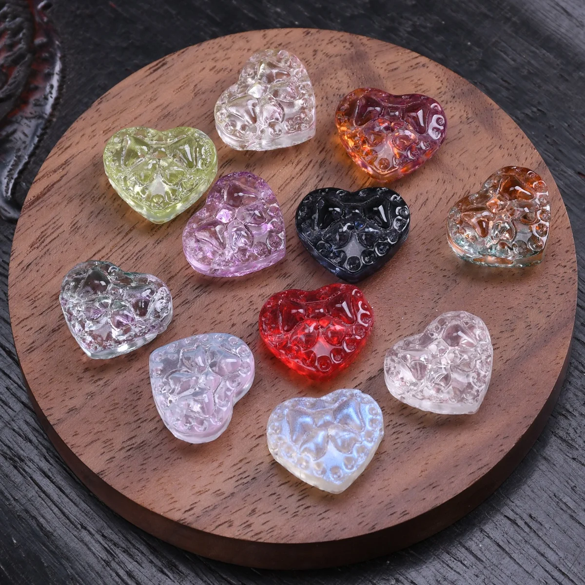 10pcs Heart Shape 16x14mm Handmade Bowknot Embossment Lampwork Glass Loose Beads For Jewelry Making DIY Bracelet Crafts Findings