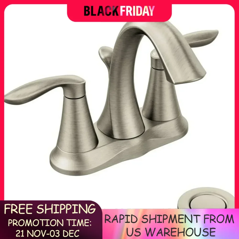 

Bathroom Faucets Brushed Nickel Two-Handle 4-Inch Centerset Bathroom Faucet with Drain Assembly Bathroom Faucets for Sink 3-Hole