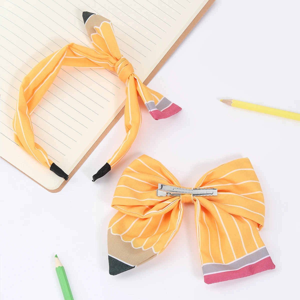 2pcs Back To School Bow Hair Clips Set for Girls Cute Pencil Bow Hairband Hair Clips Hair Accessories for Girls Kids Gifts