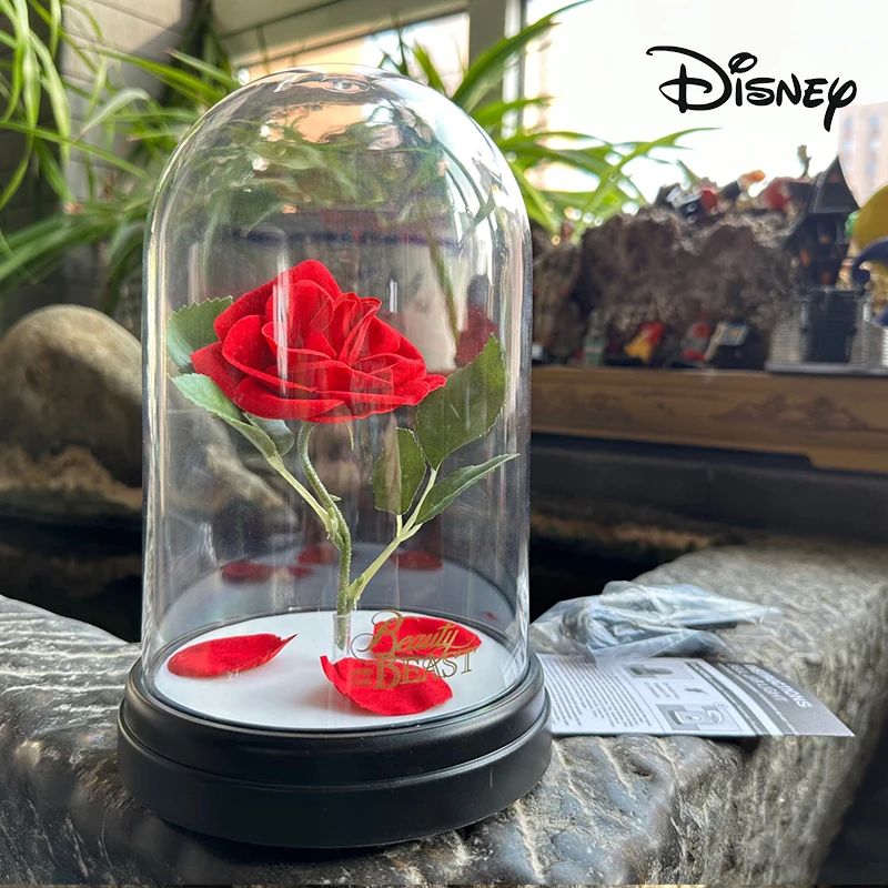 Genuine Disney Belle Beauty And The Beast Enchanted Rose Dome Usb Nightlight Decoracion Red Rose Lamp Valentine Christmas Gift