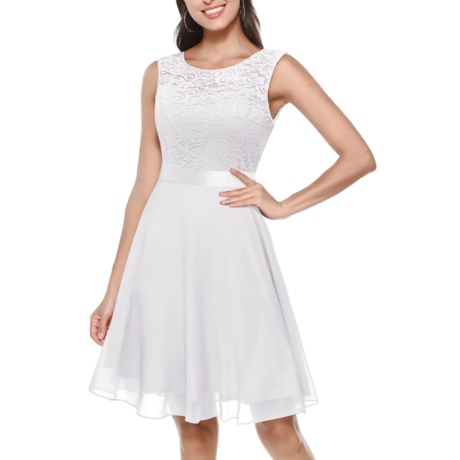 Elegante vestido floral de renda para mulheres, vestidos formais, monocromático, casamento de dama de honra, vestido de linha, verão