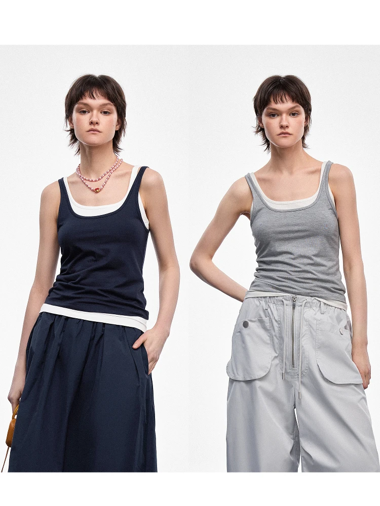 

Женский трикотажный жилет Hua Ji Yan Basic Series из бамбукового волокна с эффектом мягкости, U-образный вырез, для многослойных образов, облегающий, для повседневной носки