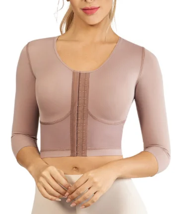 Fajas Reductoras Y Modeladoras Mujer Strapless Top With Middle Sleeve Breasted Hood Split Body Shapewear For Women 2 Colors