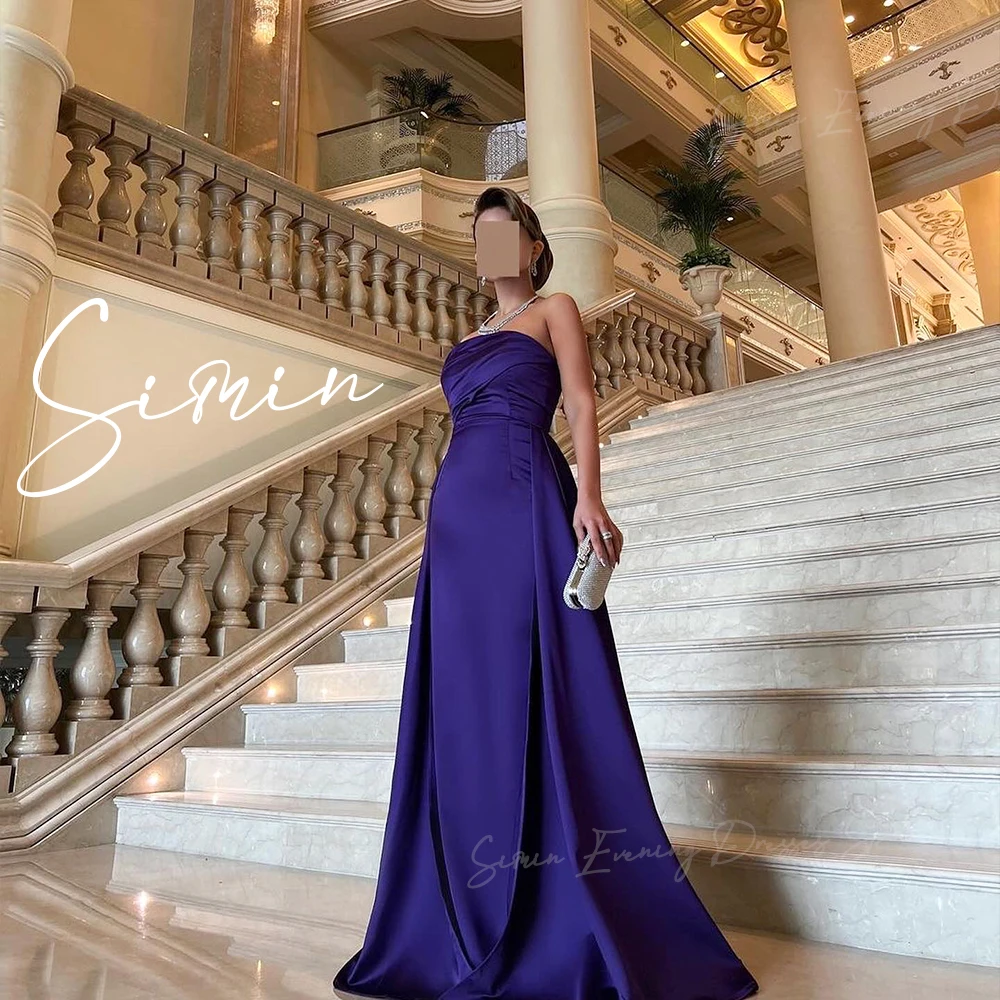 Simin Strapless Satin elegant formal Floor-Length women\'s evening gown فساتين سهرة Saudi Arab Pleat Backless Party dresses 2024