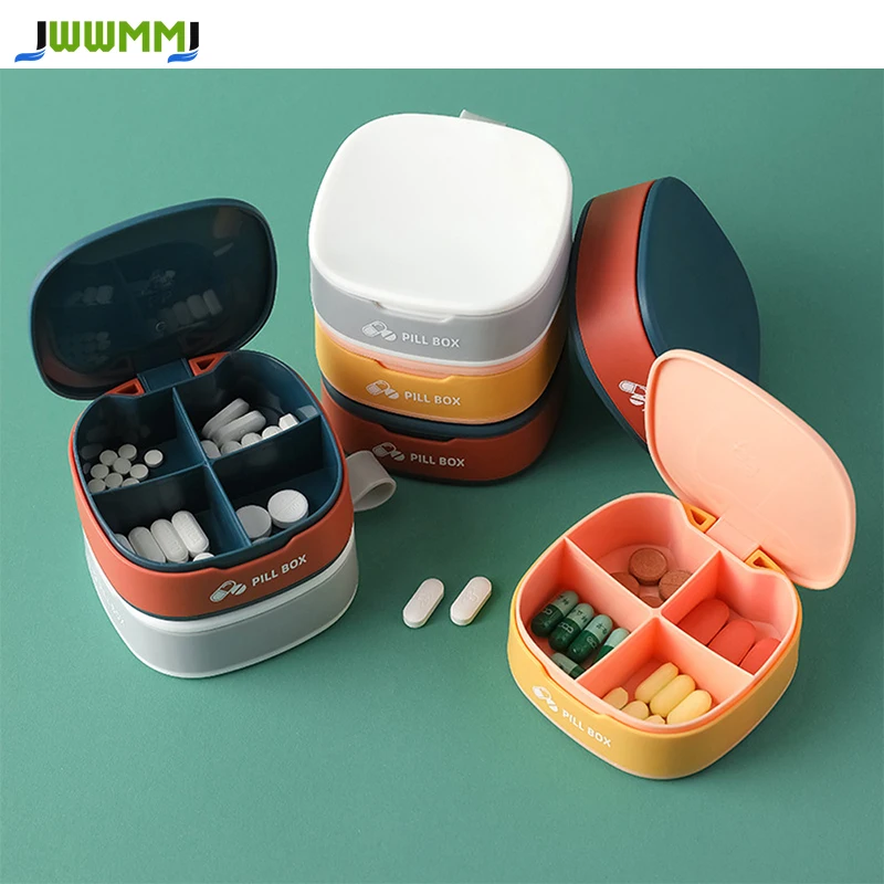 1Pcs Travel Pill Case Organizer - Small Pill Box Supplement Case for Pocket or Purse,4 Compartment Moistureproof Pill Case