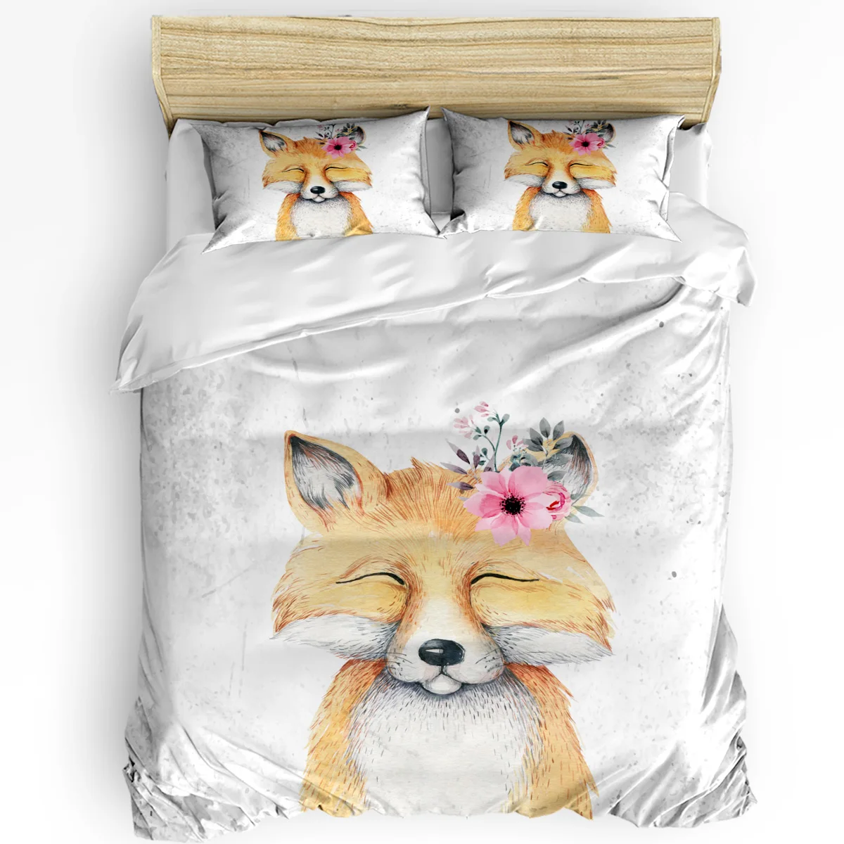 

Lovely Fox Watercolor Flowers Animals Duvet Cover with Pillow Case Custom 3pcs Bedding Set Quilt Cover Double Bed Home Textile