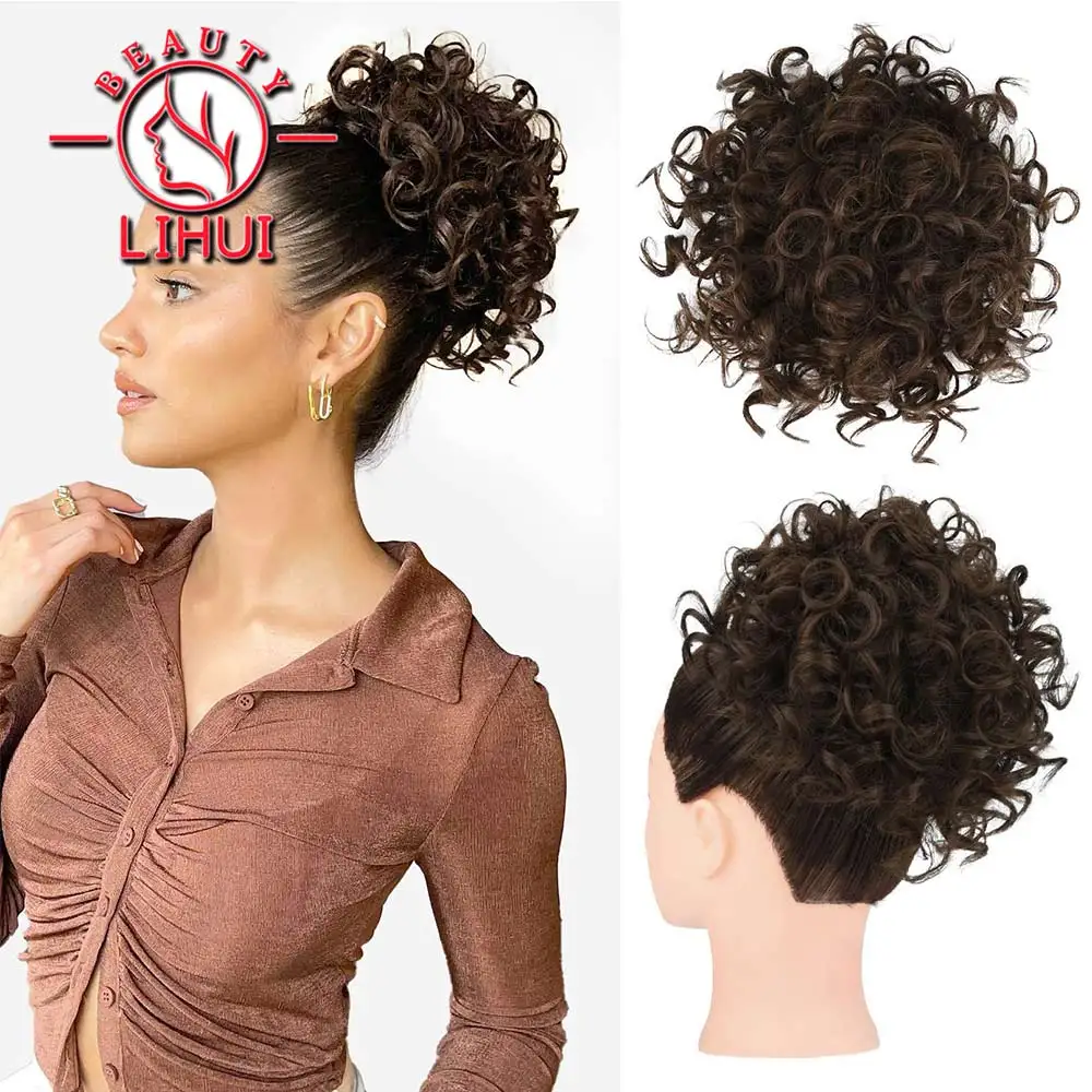 Coleta de pelo rizado para mujer, pieza de cabello con Clip, Tousled, Updo, rizado, grande, con cordón