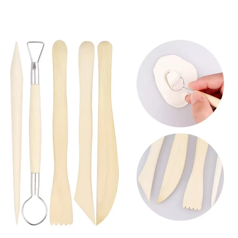 5pcs/Set 6inch Wood Wax Carving Crafts Wooden Clay Sculpting Tools Ploymer Sculpture Clays Pottery Sharpers Modeling Tool Set