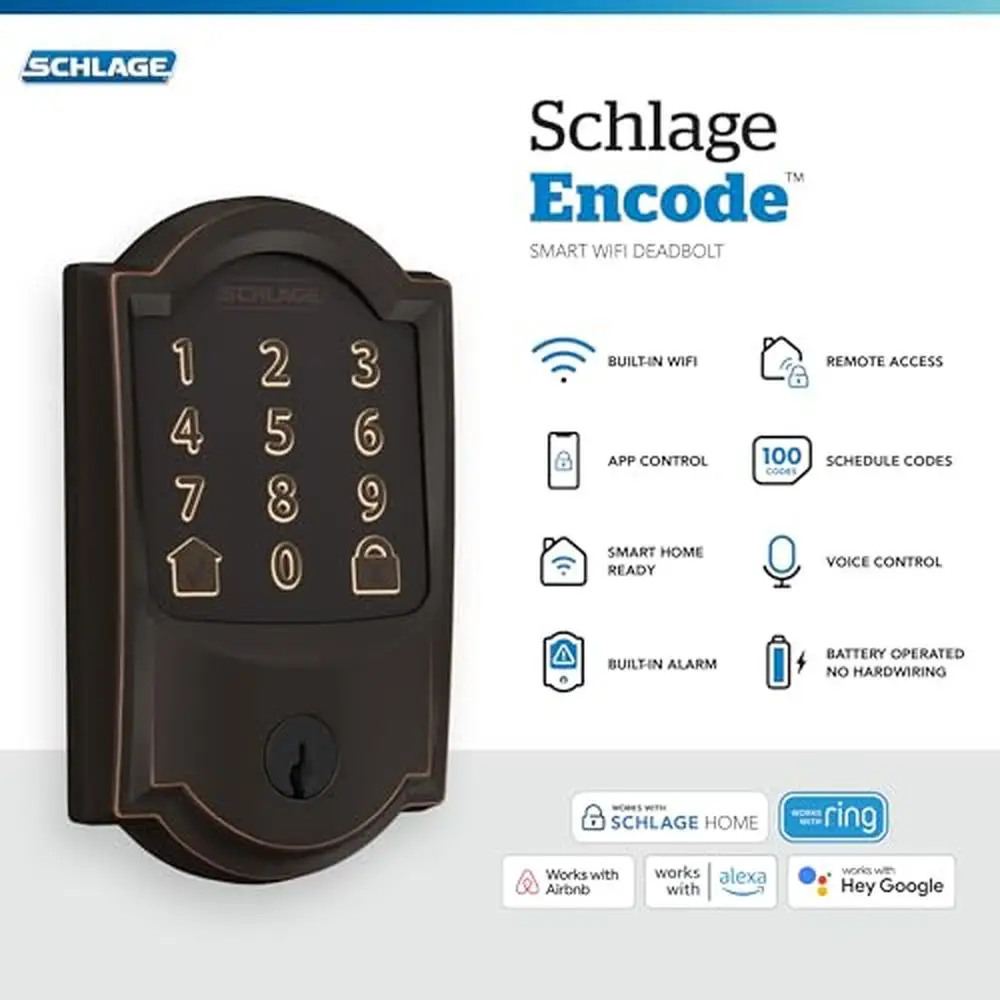 Encode Smart Wi-Fi Deadbolt with Camelot Trim Keyless Entry Built-in WiFi Voice Control Alarm Technology Easy Installation