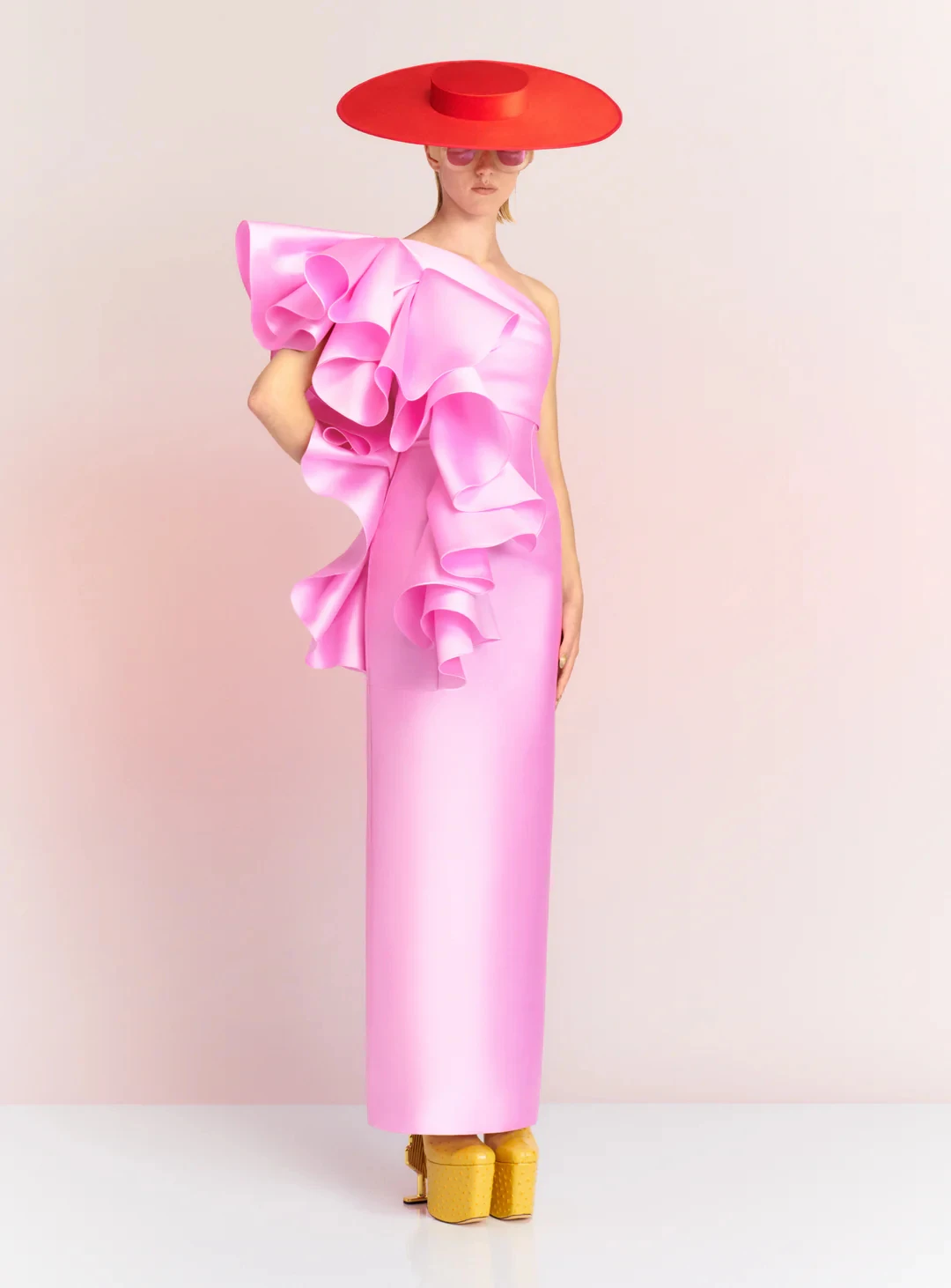 Formal Satin Straight One Shoulder Ruffles Evening Dress Back Slit Floor Length Sleeveless Solid Color Vestidos de fiesta