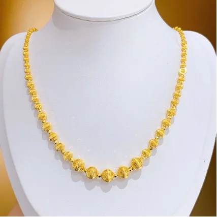 Luxury 24K 9999 Pure Gold real gold Women's Solid Bead Laser Cat's Eye Necklace