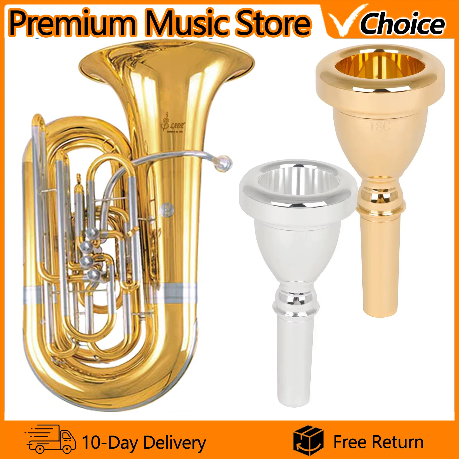 14mm Tuba Mouthpiece Durable & Comfortable Gold Plated Brass Mouthpiece 18C Large Shank Tuba Mouth Piece for BBb/Eb Tuba