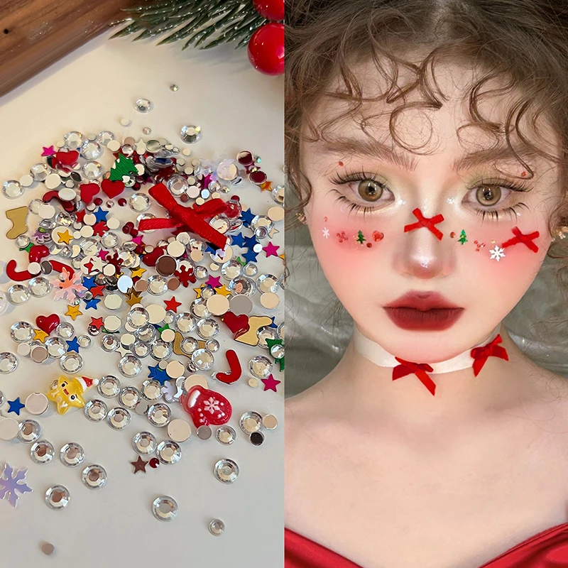 3D Kerst Strass Gezicht Ornamenten Ogen Gezicht Kerstboom Kerstman Kristal Gem Festival Party Diamant Make-up Decoratie