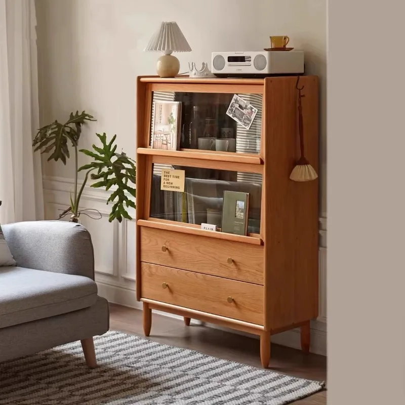Solid wood bookcase Magazine cabinet Locker Japanese simple storage Bookshelf Living room Sofa side cabinet
