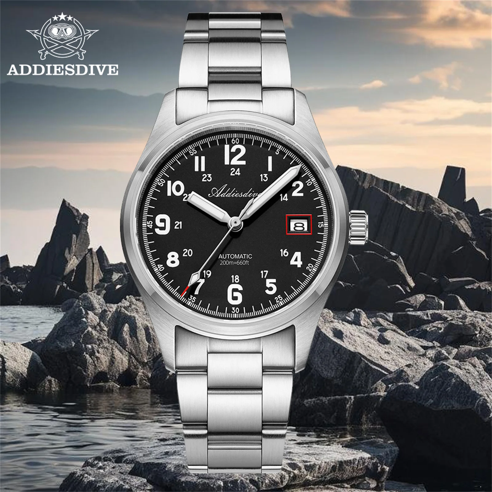 

ADDIESDIVE Watch For Men 39mm Automatic AR Coating Sapphire Glass BGW9 Luminous 200m Waterproof Stainless Steel NH35 Wristwatch