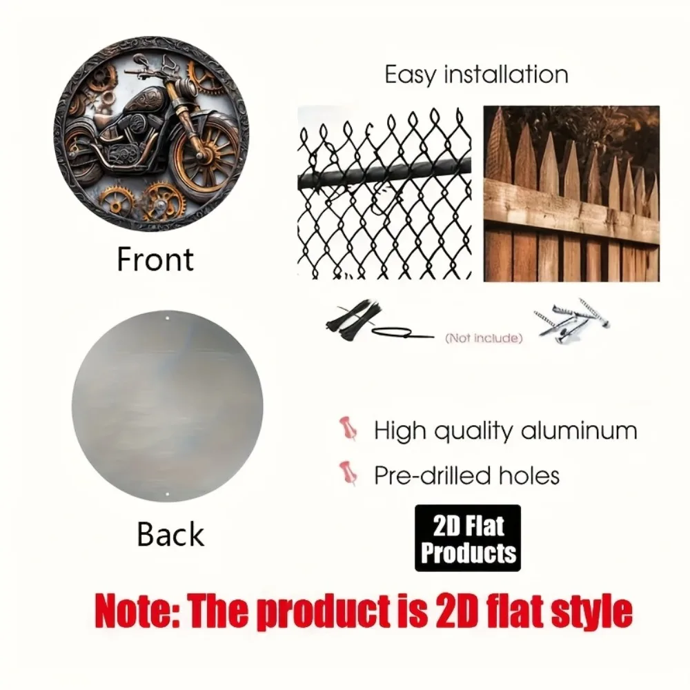 علامة معدنية عتيقة للدراجة النارية - فن دائري مسطح ثنائي الأبعاد مقاس 8 × 8 بوصة مع سلسلة وتروس، مثالية للبار/المنزل، هدية عيد الميلاد للراكبين #5