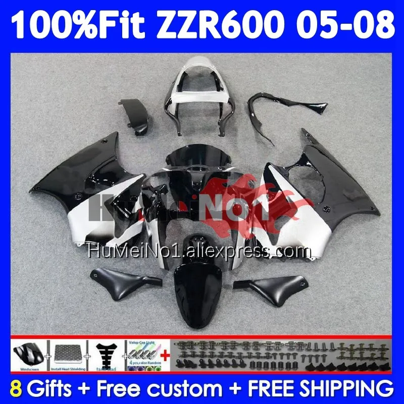 Injection Body For KAWASAKI NINJA ZZR-600 ZZR 600 CC 204No.148 black stock ZZR600 05 06 07 08 2005 2006 2007 2008 OEM Fairings