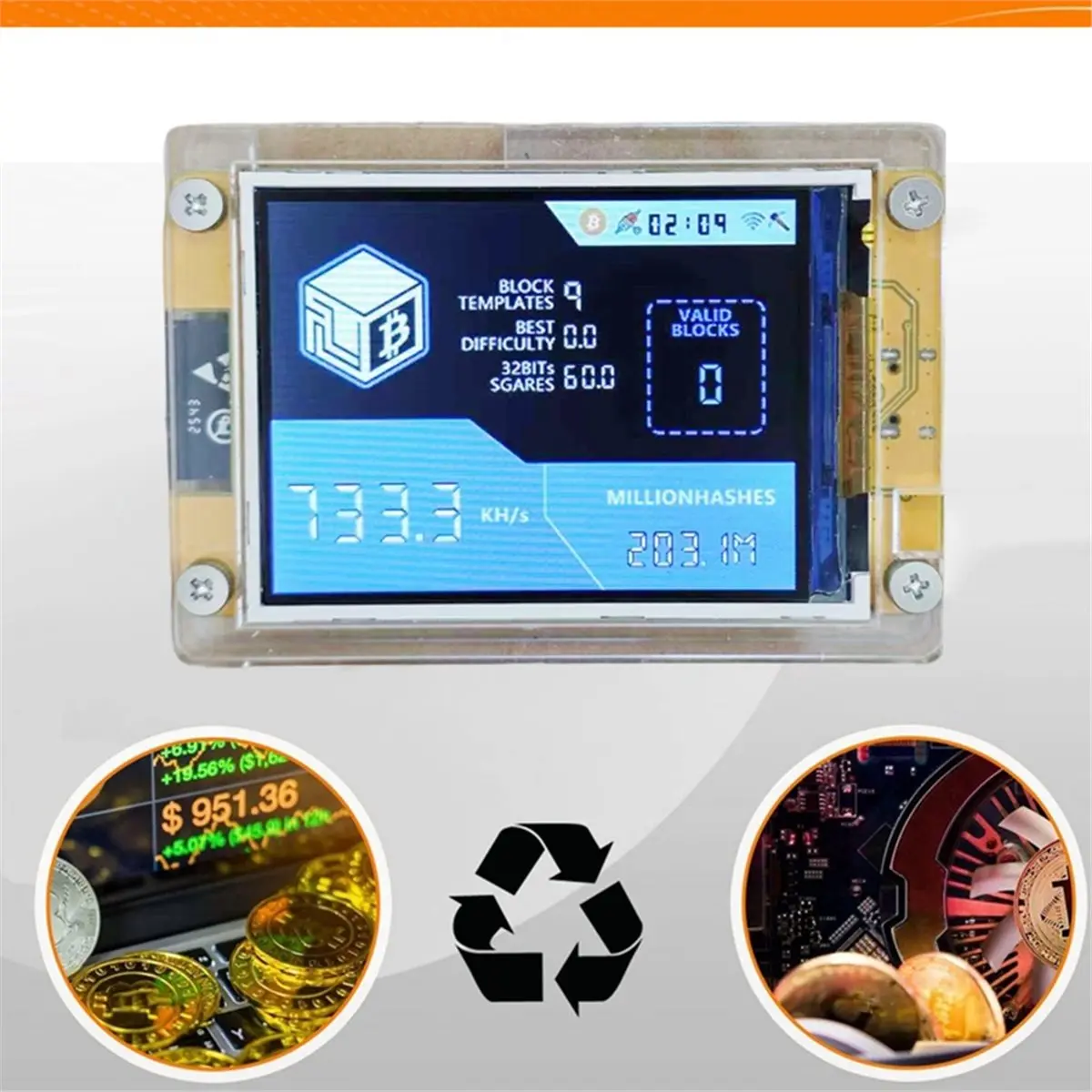 4X 735KH/S +4 Slots Stand Upgraded Bitcoin Crypto Solo Lottery Miner 2.8 Inch Smart Display NO Touch