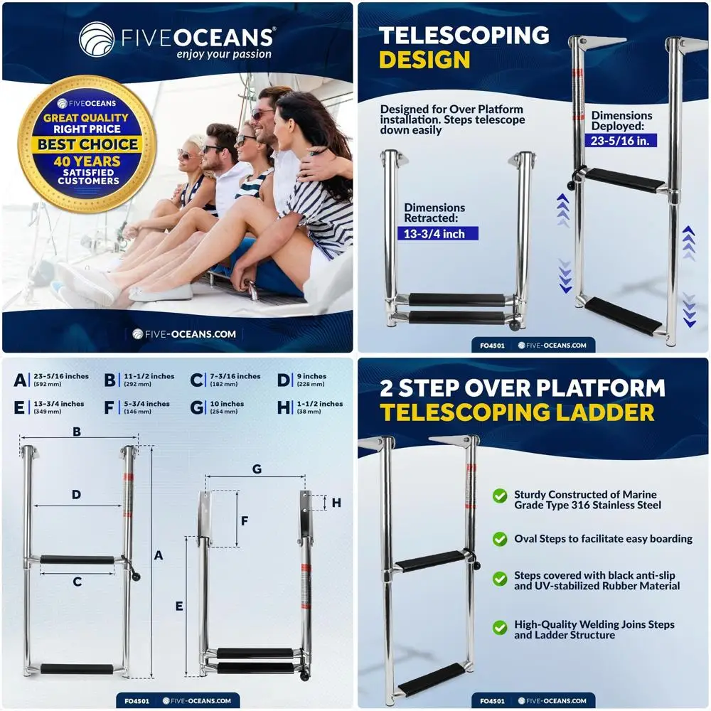 

Stainless Steel 2-Step Telescoping Ladder for Various Boats - Ideal for Pontoon, Fishing, and Sailing - FO4501