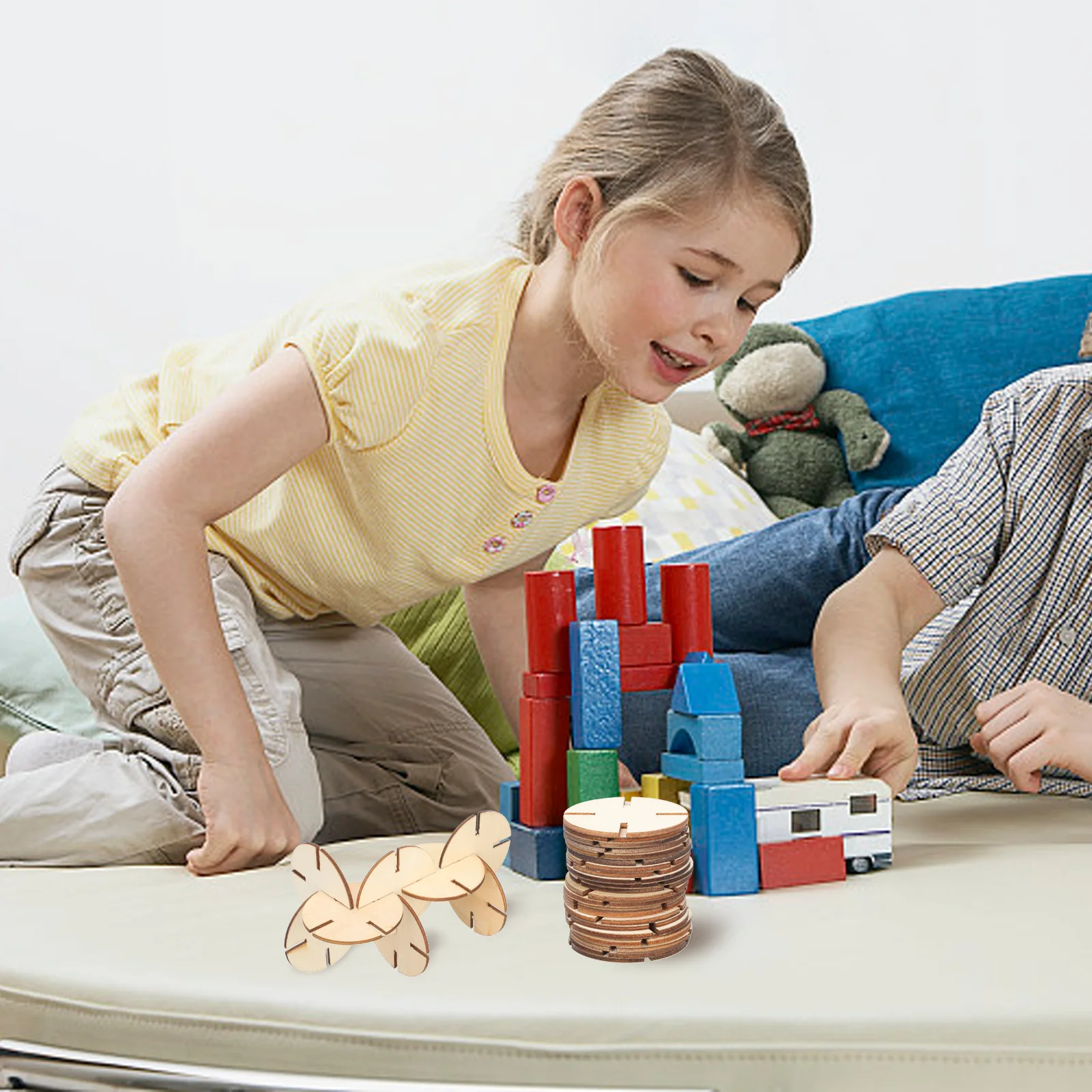 50 قطعة من قطع الألغاز الخشبية غير المكتملة للحرف اليدوية للأطفال والأولاد والبنات وأنشطة لوحة الألعاب التعليمية #1