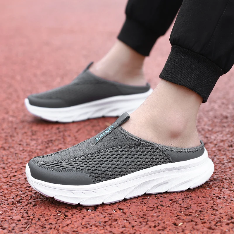 Breathable Mesh Mule Sneakers Lightweight Slip-On Half Slippers for Men Women Plus Size 35-48 Casual Non-Slip Platform Shoes