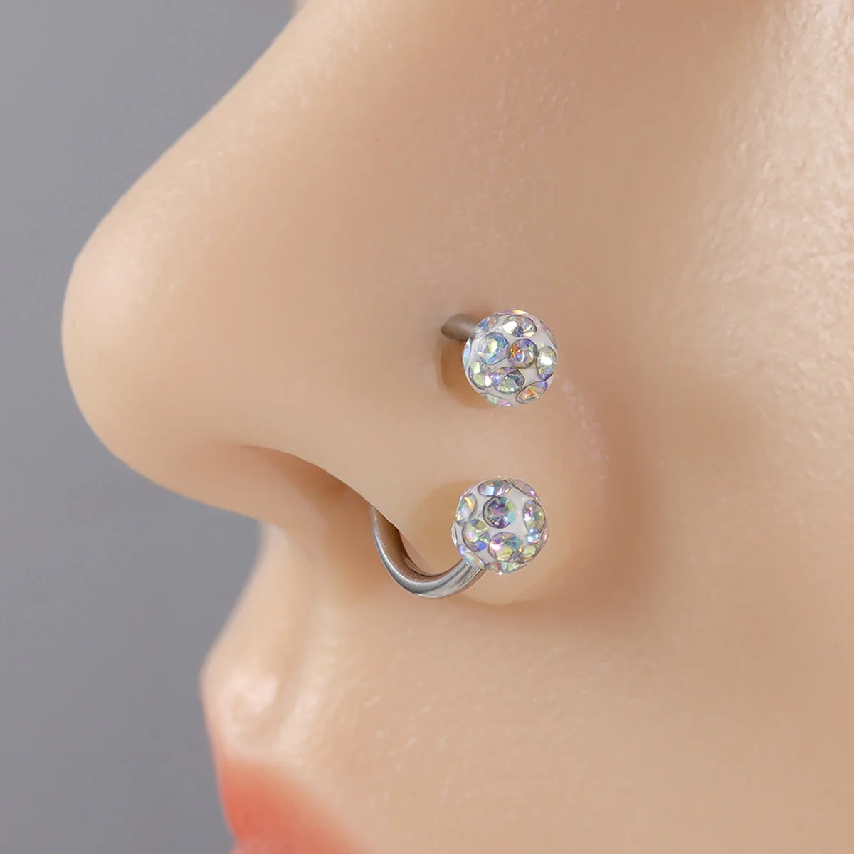 Colored Crystal Ball C-Shape Horseshoe Nose Ring Earrings