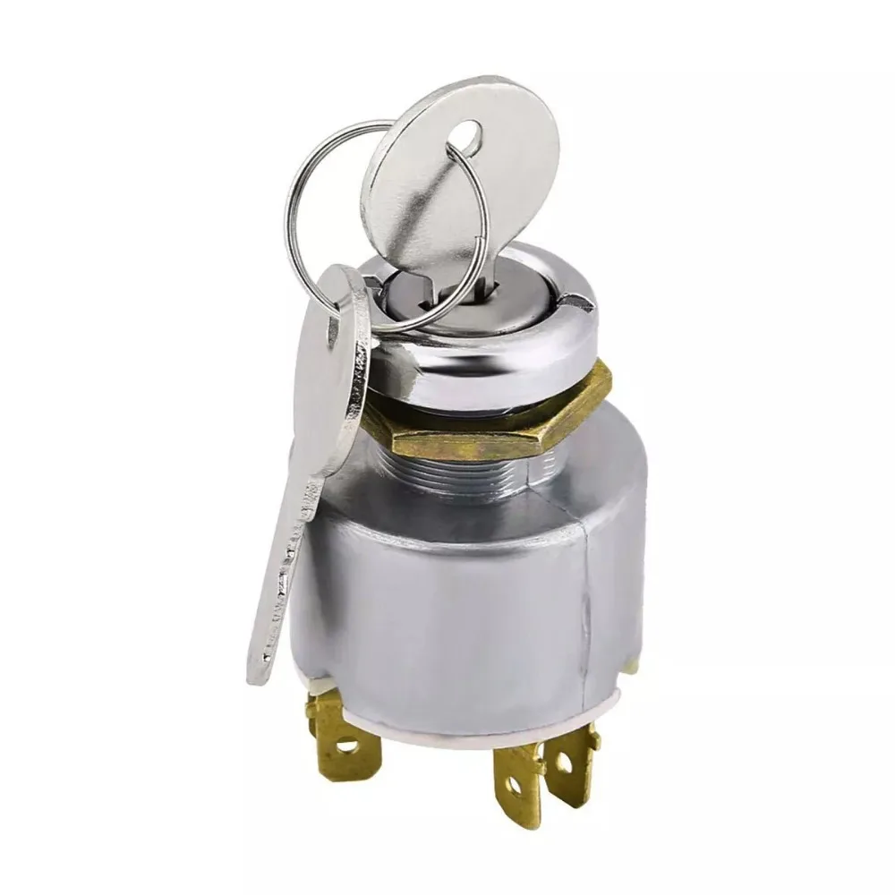 New Universal 12V Ignition Switch W/2 Key Metal Ignition Starter Switch Car Silver Modified Ignition Switch Boat Tractor