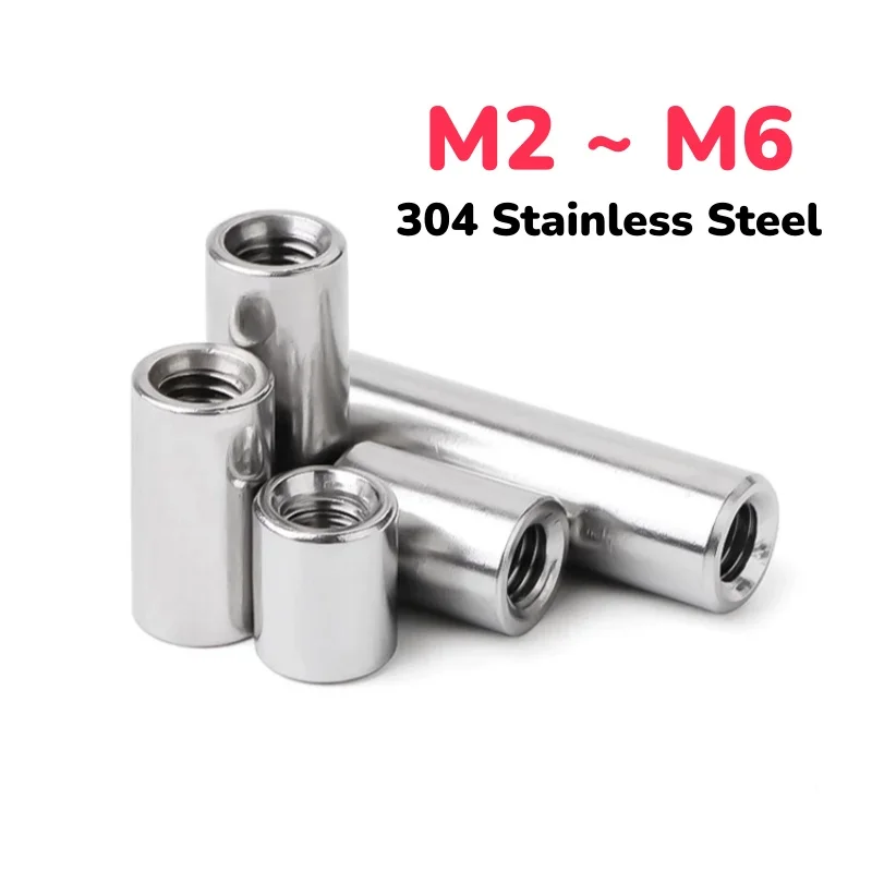 304 Stainless Steel M2 M2.5 M3 M4 M5 M6 Extend Long Lengthen Round Coupling Nut Sleeve Tubular Nuts Joint Sleeve Nut