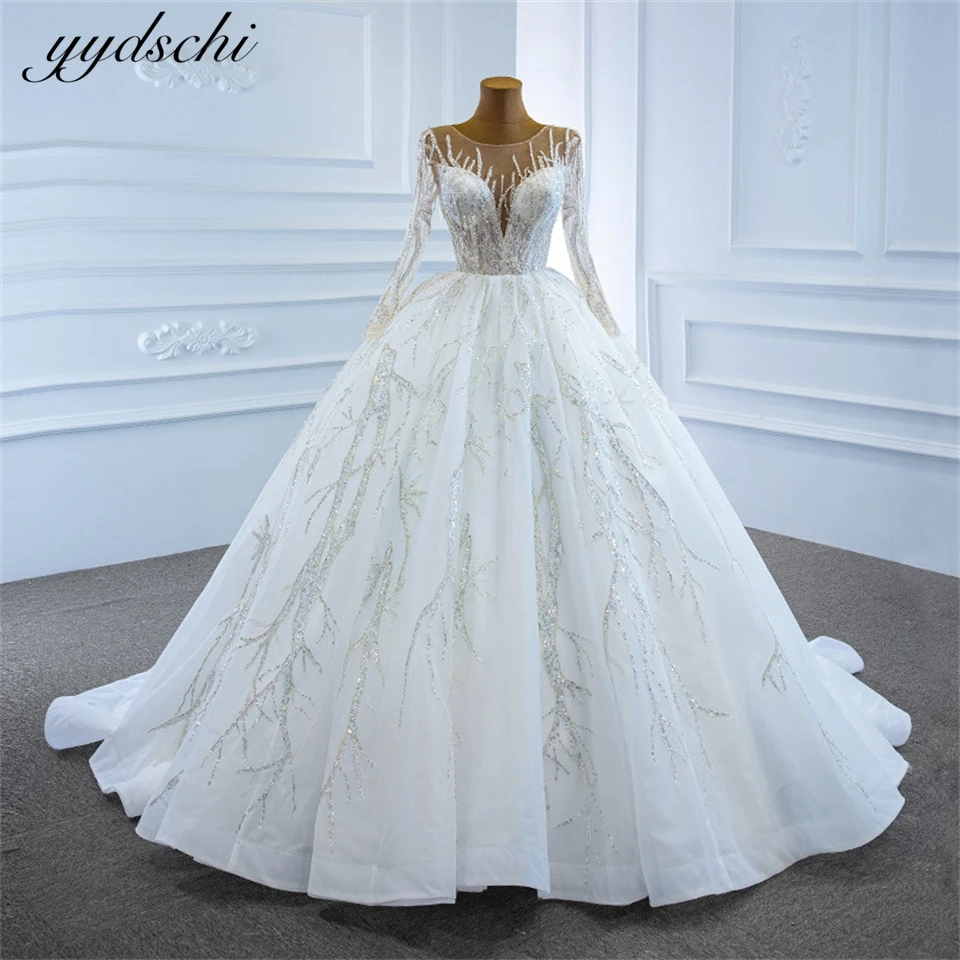 

Luxury Shiny Sequins Appliques Illusion Ball Gown 2024 Wedding Dresses For Woman Sweep Train Bridal Gowns Vestidos De Novia