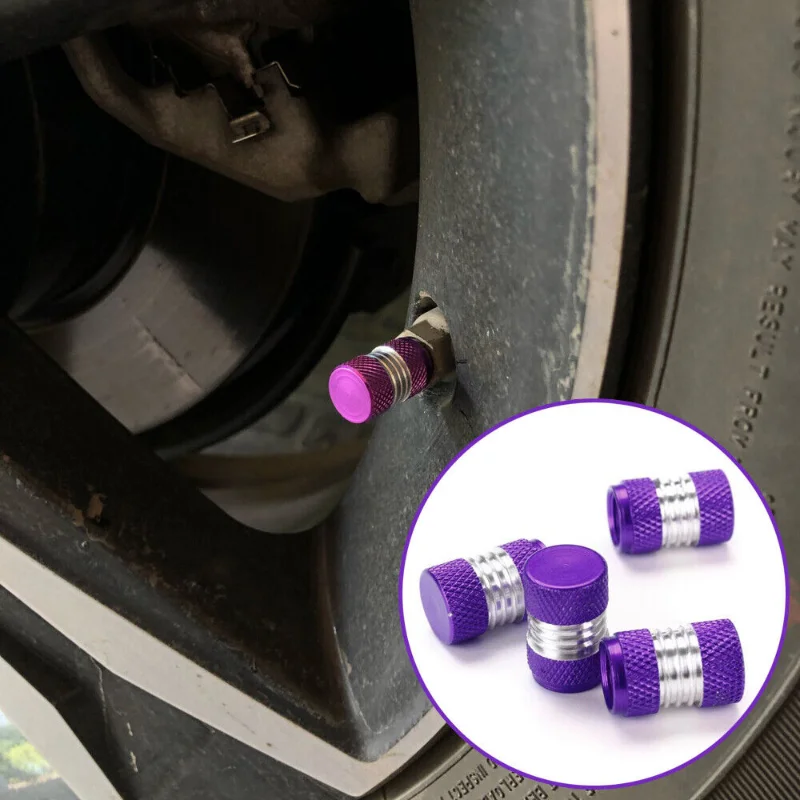 4PCS ALUMINUM METAL TIRE/RIM VALVE/WHEEL AIR PORT DUST COVER STEM CAP PURPLE