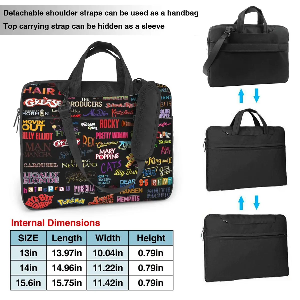 Broadway Musicals Laptop Bag Protective Case Computer Bag 13 14 15.6 Inch Crossbody Laptop Pouch For Macbook Pro Air