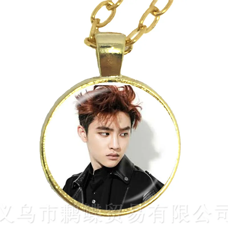 Hot KPOP EXO Necklace EXO Member Figure 25mm Glass Cabochon Charm Pendant Sweater chain For Fans Support Jewelry Gift