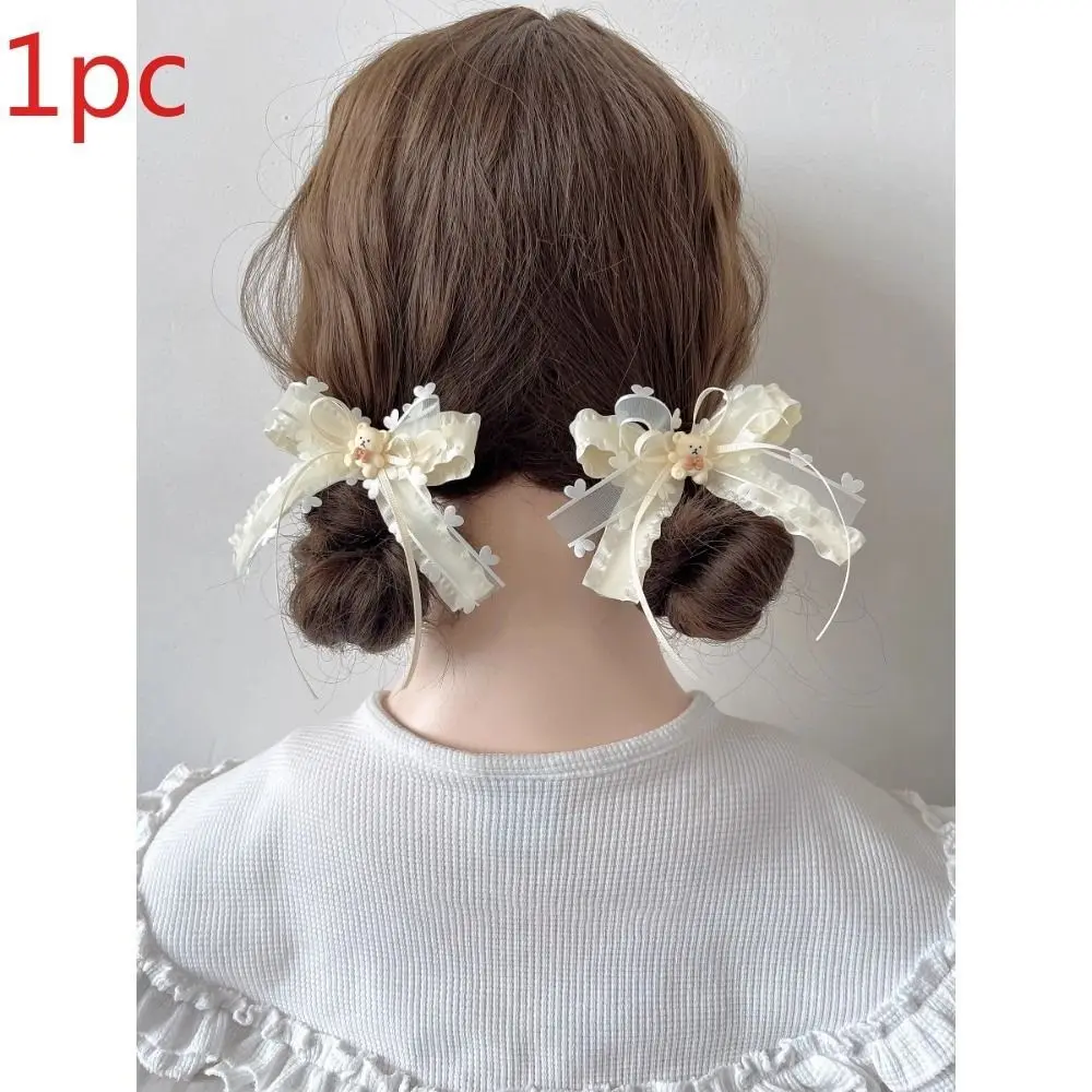 حبل شعر بنمط ذيل حصان مزدوج الطبقة ، دب حليب أبيض ، قلب صغير ، مشبك شعر لطيف ، مشبك شعر ، بدون خطاف ، مشبك منقار البط