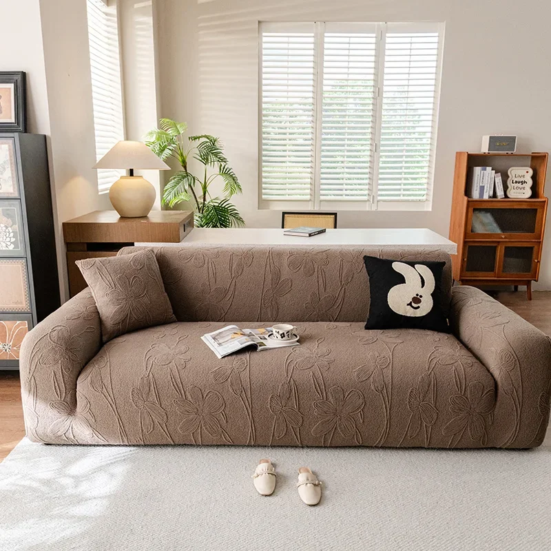 1pc Elastic Sofa Slipcover Embossed Flower Stretch Sofa Cover Washable Universal Sofa Protector for Living Room Furniture Decor