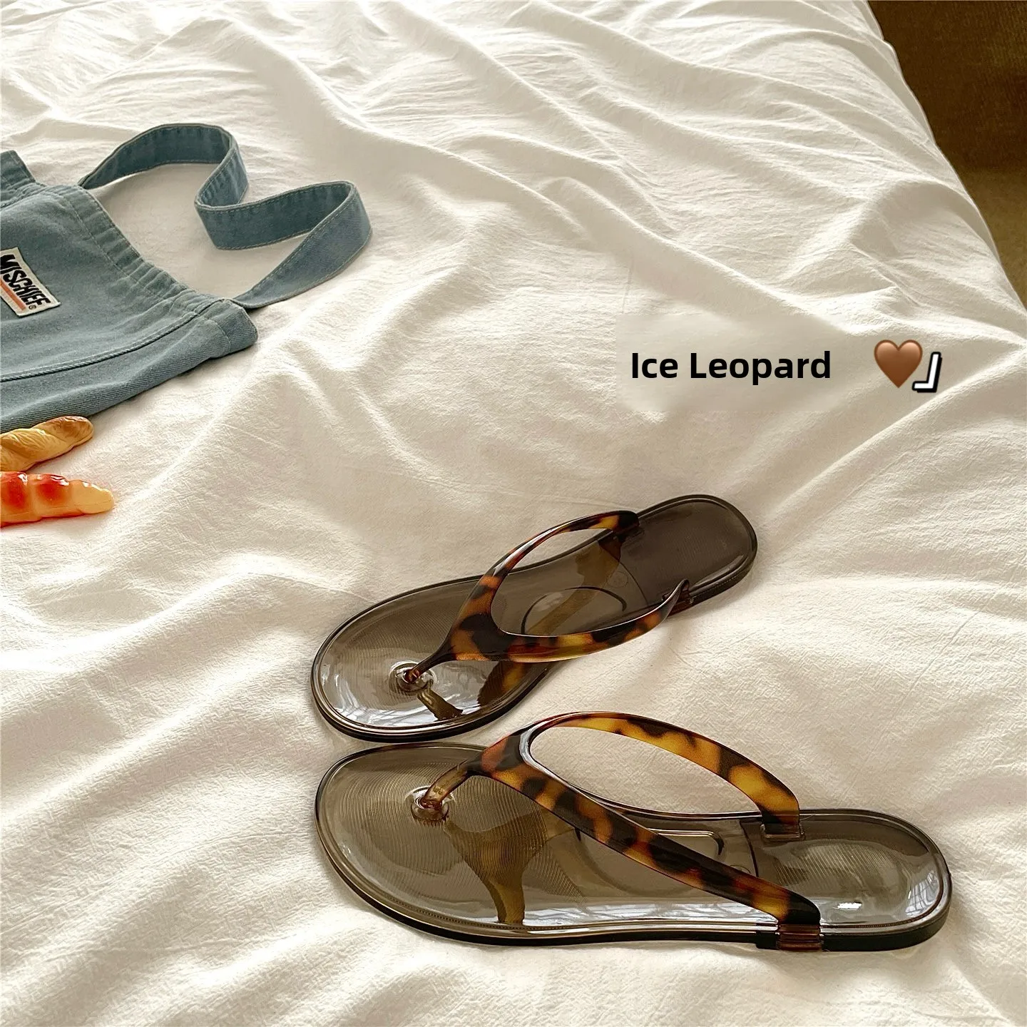 

Transparent Ice Effect Tortoiseshell Leopard Print Flip Flops Women's Summer Breathable Anti-Slip Outdoor Slippers Trendy