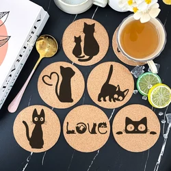 6pcs/Set Fashion Creative Engraved Cats Cute Theme Pattern Round Cork Coasters For Coffee Cups Mugs Drink Holder and Tableware