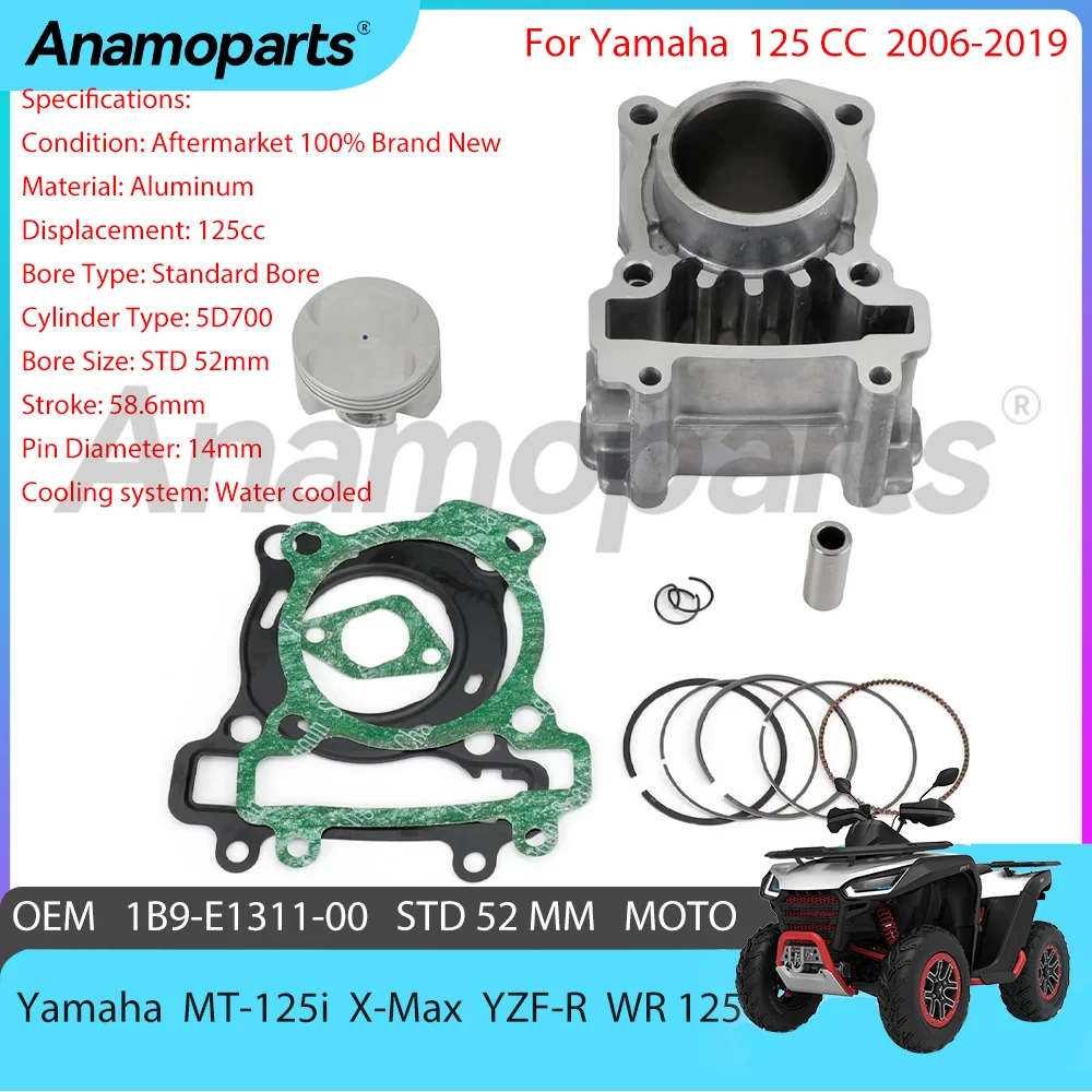 STD 52mm Cylinder Piston Gasket Rebuild Overhaul Kit 125cc For 2006-2019 Yamaha YZF-R X-City X-MAX Sport LC 4T 125 1B9-E1311-00