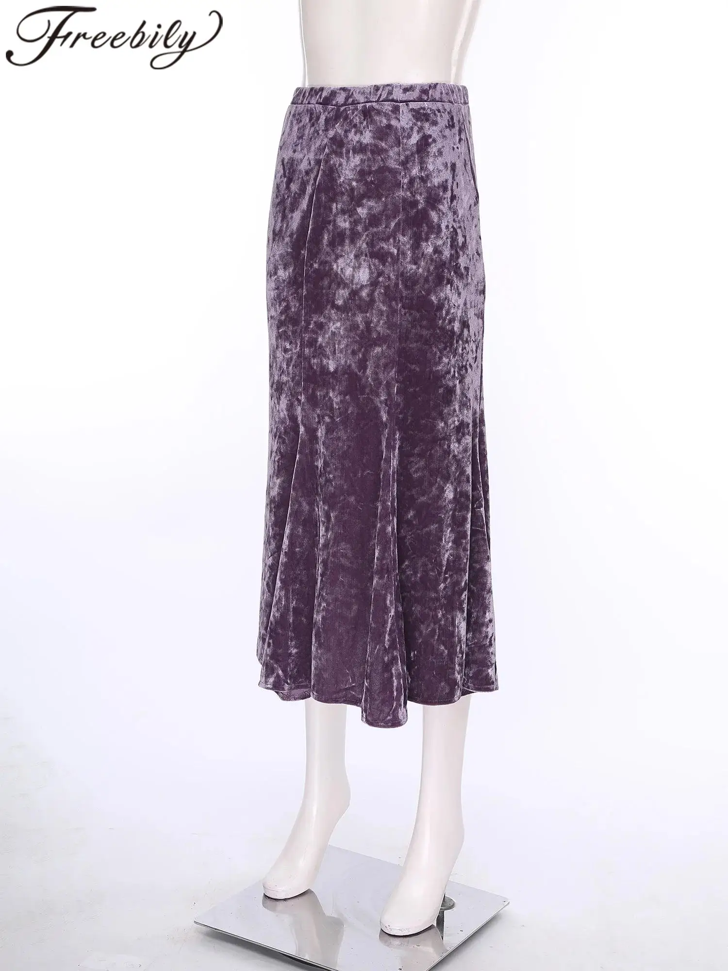 

Atutmn Midi Skirt Womens Skirt Girls Lady Velvet Mermaid Skirt Cocktail Party Casual Elastic Waist High Waist Bodycon Skirts